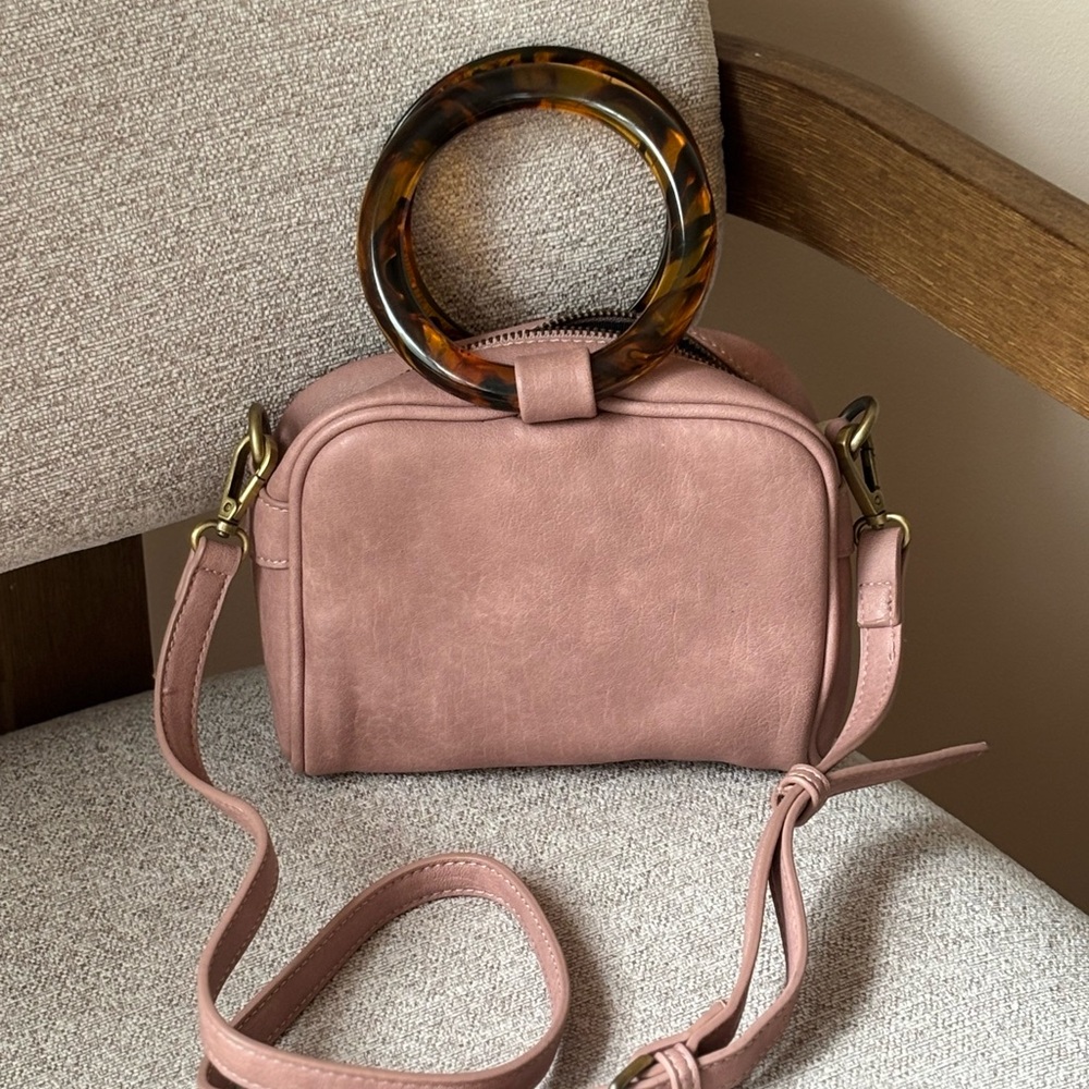 Anthropologie Lucile Blush Crossbody Bag with Tortoise Shell Handle